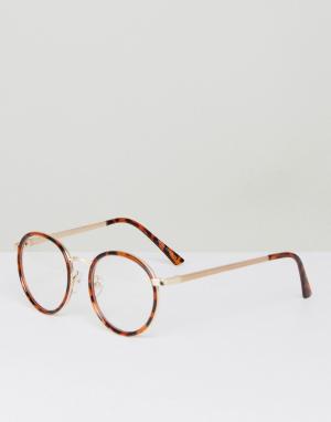 Круглые очки в черпаховой оправе с прозрачными стеклами lindsay-Коричневый YHF