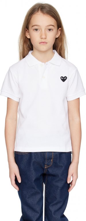 Детская рубашка-поло с нашивкой в виде сердца Comme Des Garcons, цвет White Garçons