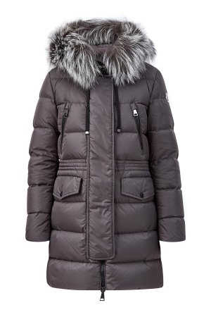 Пуховик из плотного нейлона с мехом Silver Fox на капюшоне MONCLER. Цвет: серый