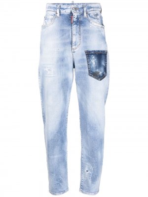 Зауженные джинсы с эффектом потертости и логотипом Dsquared2. Цвет: синий