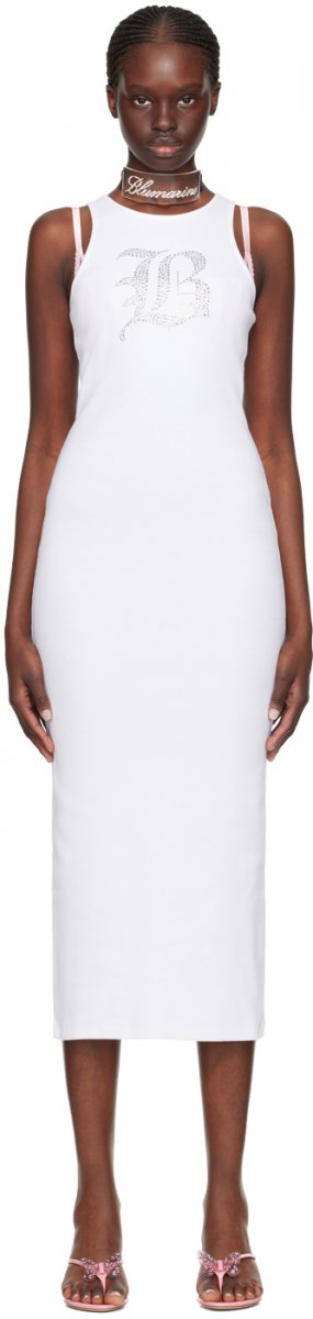 Белое платье-миди с графическим рисунком Blumarine