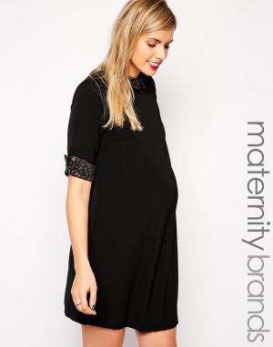 Цельнокройное платье для беременных с леопардовыми вставками Paper Dol Dolls Maternity. Цвет: черный