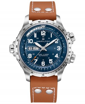 Мужские швейцарские часы цвета хаки X-Wind с коричневым кожаным ремешком, 45 мм Hamilton