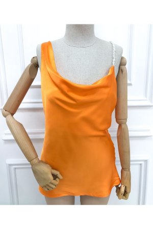 Жемчужная блузка с рюшами и воротником , оранжевый Dilvin