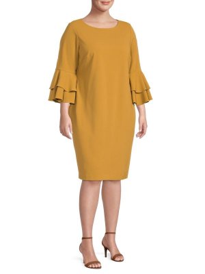 Платье большого размера с расклешенными рукавами Yellow Calvin Klein
