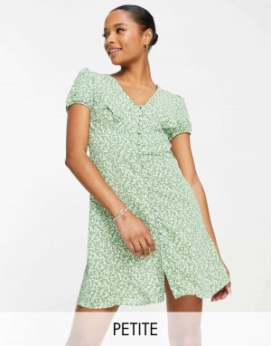 Гламурное зеленое весеннее чайное платье с пуговицами Petite Glamorous