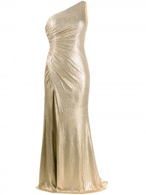 Длинное платье на одно плечо Blanca Vita. Цвет: золотистый