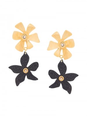 Серьги из двух цветков с жемчужинами Lizzie Fortunato Jewels. Цвет: черный