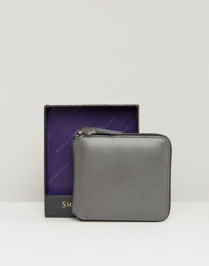 Кожаный бумажник на молнии Smith and Canova. Цвет: серый