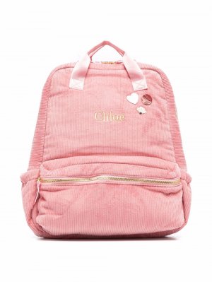 Вельветовый рюкзак с логотипом Chloé Kids. Цвет: розовый