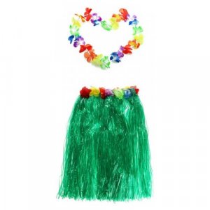 Гавайская юбка 60 см, зеленая, гавайское ожерелье 96 см Happy Pirate. Цвет: зеленый