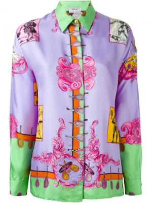 Рубашка с узором в виде теннисных ракетов Versace Vintage. Цвет: розовый и фиолетовый