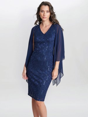 Adelaide Платье-кейп с V-образным вырезом, Весенний темно-синий Gina Bacconi