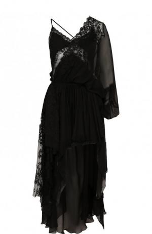 Шелковое платье асимметричного кроя с оборками Faith Connexion. Цвет: черный