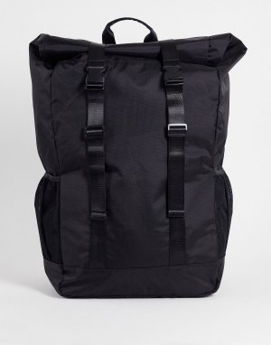 Оверсайз-рюкзак DESIGN из нейлона черного цвета с отворотом и передним карманом - BLACK Asos