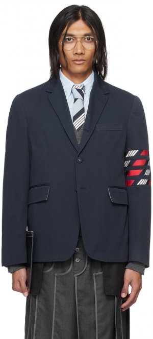 Темно-синий классический пиджак с 4 полосами без конструкции Thom Browne