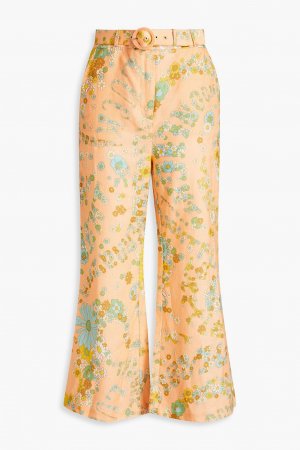 Льняные расклешенные брюки с цветочным принтом ZIMMERMANN, оранжевый Zimmermann
