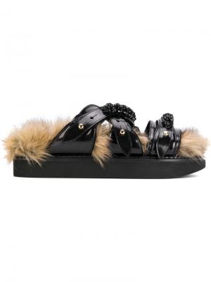Faux fur lined sandals with beaded embellishment Simone Rocha. Цвет: чёрный