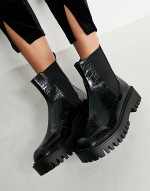 Черные ботинки челси с эффектом кожи крокодила RAID Zinnia-Черный цвет