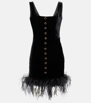 Бархатное мини-платье с перьями , черный Alessandra Rich