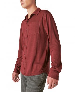 Мужская трикотажная рубашка с длинным рукавом и пуговицами спереди , красный Lucky Brand