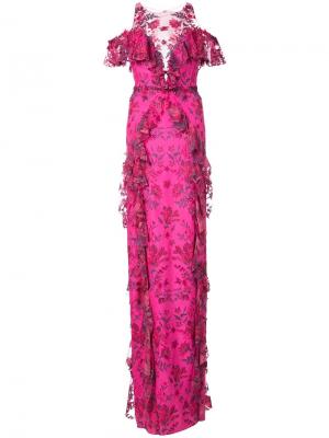 Длинное вечернее платье с вышитыми цветами Marchesa Notte. Цвет: розовый