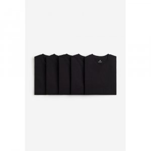 HM комплект из 5 футболок стандартного кроя, черный H&M