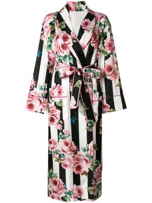 Полосатое пальто-халат с принтом роз Dolce & Gabbana. Цвет: чёрный