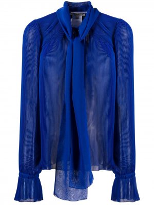 Блузка с мелкой плиссировкой и шарфом Marco De Vincenzo. Цвет: синий