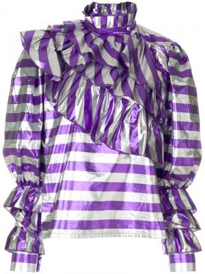 Блузка в полоску с оборками Alessandra Rich. Цвет: розовый и фиолетовый