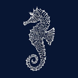 Виды морских коньков — мужская футболка с рисунком Word Art LA Pop Art, черный