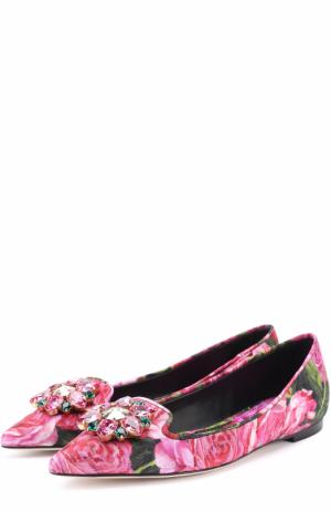 Балетки Bellucci с цветочным принтом и брошью Dolce & Gabbana. Цвет: розовый