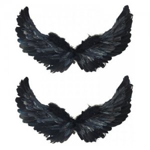 Крылья ангела черные перьевые карнавальные большие 60х35см, на Хэллоуин и Новый год (2 пары в наборе) Happy Pirate