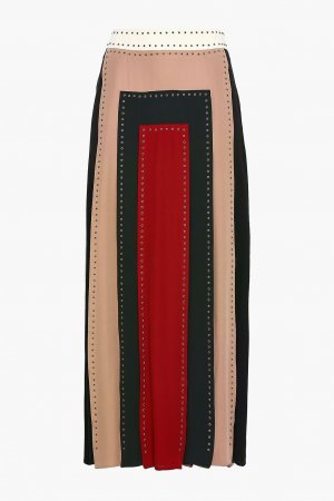Юбка макси из шелкового крепдешина с заклепками в стиле колор-блок VALENTINO GARAVANI, разноцветный Garavani
