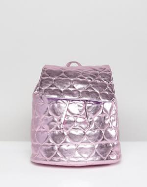 Розовый рюкзак металлик с о стегаными сердечками Lazy Oaf. Цвет: розовый