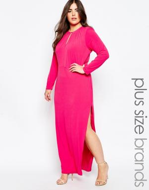 Платье макси с длинными рукавами и боковым разрезом Plus So London. Цвет: розовый