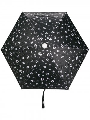 Складной зонт с принтом Karl Lagerfeld. Цвет: черный