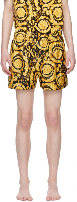 Черно-желтые пижамные шорты Barocco Versace Underwear