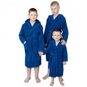 Халат махровый домашний детский размер 26 темно-синий для мальчика и девочки в бассейн баню сауну BIO-TEXTILES. Цвет: синий