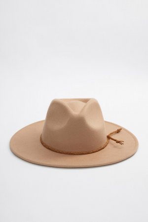 Шляпа-федора фетровая с широкими полями befree. Цвет: бежевый