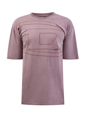 Хлопковая футболка с логотипом в многослойной технике DIESEL. Цвет: фиолетовый