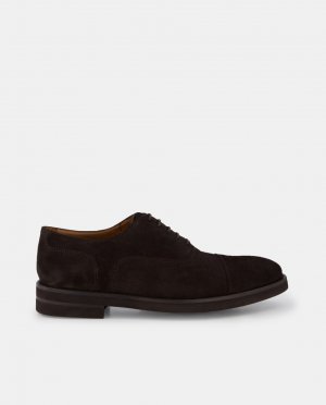 Мужские замшевые туфли на шнуровке с прямым носком , темно коричневый Lottusse