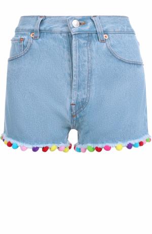 Джинсовые мини-шорты с декоративной отделкой Forte Couture. Цвет: голубой