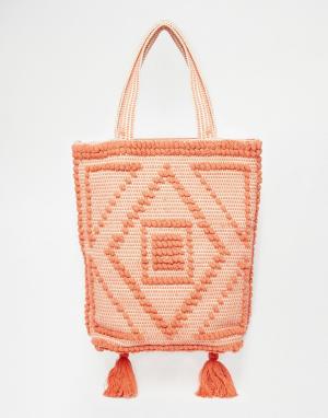 Пляжная сумка с кисточками и вышивкой ASOS. Цвет: мульти
