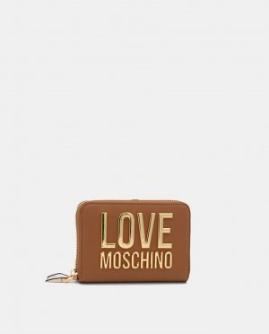 Маленький кошелек на молнии верблюжьего цвета Love Moschino, коричневый MOSCHINO