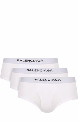 Комплект из трех хлопковых хипсов с широкой резинкой Balenciaga. Цвет: белый