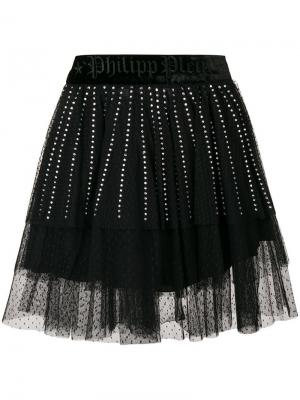 Кружевная юбка с отделкой кристаллами Philipp Plein. Цвет: черный