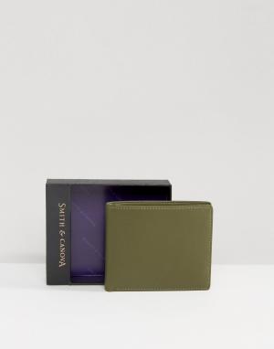 Кожаный классический бумажник цвета хаки Smith And Canova. Цвет: зеленый