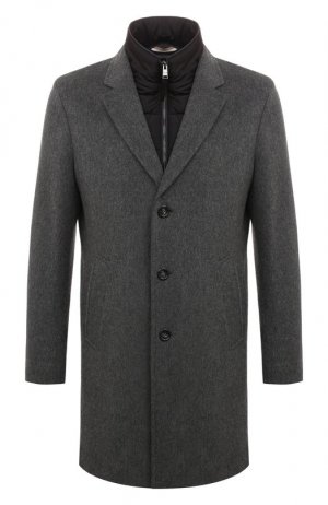 Шерстяное пальто BOSS. Цвет: серый