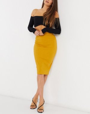 Золотисто-желтая облегающая юбка миди от комплекта -Желтый Vesper
